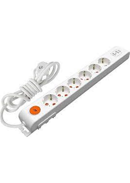 Mutlusan 6lı 1,5mt 2 Usbli 1425JOULE Akım Korumalı Anahtarlı Priz (001 175 670002 15 00)