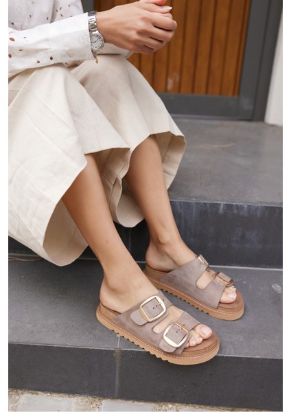 Vıola Kadın Vızon Nubuk Gercek Derı Tokalı Terlık fiyatları