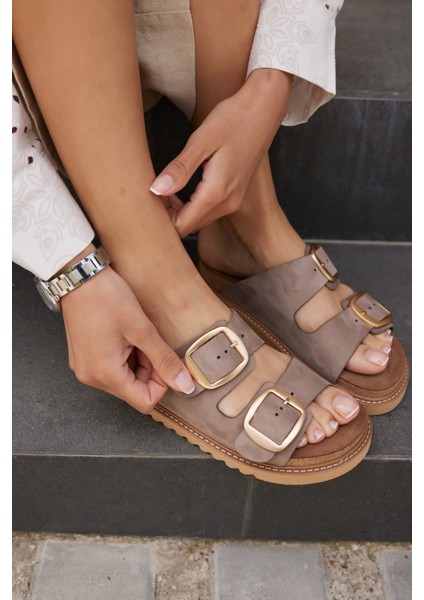 Vıola Kadın Vızon Nubuk Gercek Derı Tokalı Terlık fırsatları