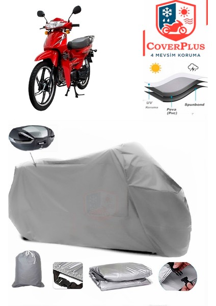 Mondial 100 Sfc Snappy Xi Arka Çanta Uyumlu (Gri) Motorsiket Brandası Motor Örtüsü Çadır Su Geçirmez Motosiklet Kılıfı Motor Brandası