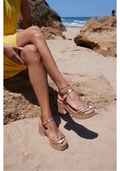 Sicilya Kadın Beyaz Örgu Deri Ispanya Uretımı Topuklu Sandalet