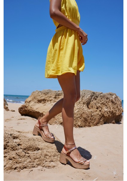 Sicilya Kadın Beyaz Örgu Deri Ispanya Uretımı Topuklu Sandalet