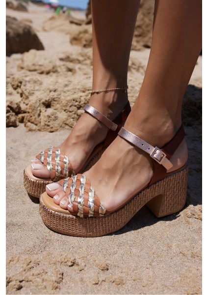 Sicilya Kadın Beyaz Örgu Deri Ispanya Uretımı Topuklu Sandalet