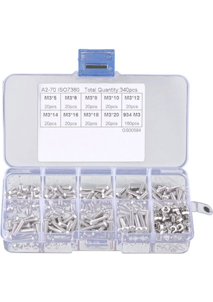 340PCS M3 Hex Soket Vidalı Somun Paslanmaz Çelik M3 Vidalar Somun Çeşitleri Kiti Bağlantı Elemanı (Yurt Dışından)