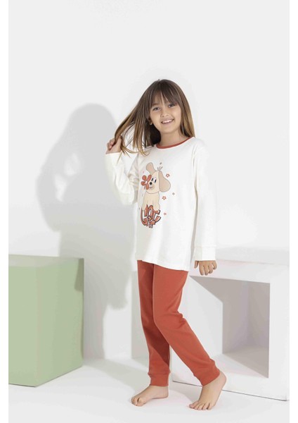 Kız Çocuk Pamuklu Uzun Kollu Köpek Baskılı Pijama 8408K fiyatları