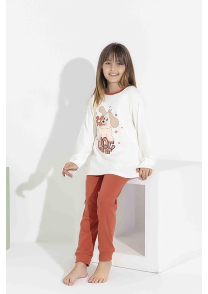 Kız Çocuk Pamuklu Uzun Kollu Köpek Baskılı Pijama 8408K modelleri