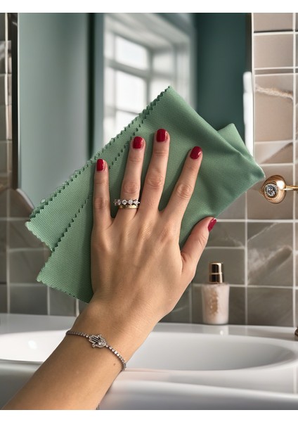 Aliva's Premium Mikrofiber Cam ve Ayna Bezi- Sihirli Temizlik Bez – 40X40 Cm- Yeşil Renk