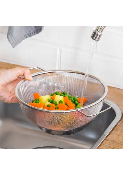 Ivory Kulplu Paslanmaz Çelik Süzgeç Mutfak Eleği Meyve ve Sebze Yıkama Aparatı Kevgir 22CM