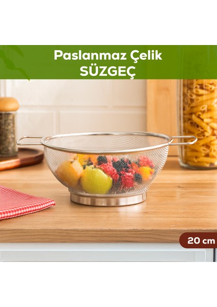 Ivory Kulplu Paslanmaz Çelik Süzgeç Mutfak Eleği Meyve ve Sebze Yıkama Aparatı Kevgir 20CM modelleri