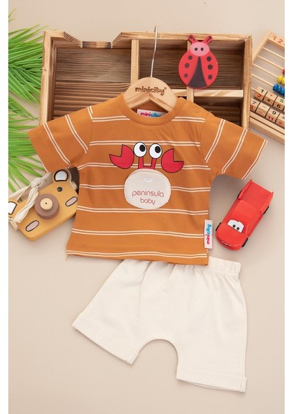 Erkek Bebek Dar Kalıp Çizgili Yengeç Şortlu Takım - 25475KAH modelleri