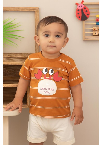 Erkek Bebek Dar Kalıp Çizgili Yengeç Şortlu Takım - 25475KAH fırsatları