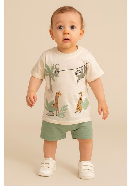 Yeşil Şortlu Hayvan Figürlü Yazlık 2’li Erkek Bebek Takımı 254755Y