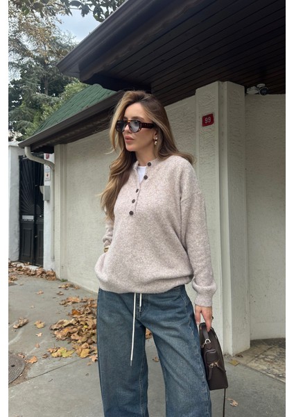 Vizon Düğmeli Bisiklet Yaka Triko Kazak - 2464