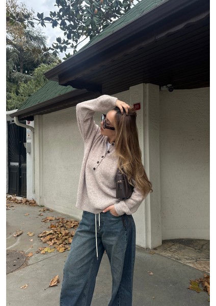 Vizon Düğmeli Bisiklet Yaka Triko Kazak - 2464