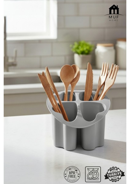 4 Bölmeli Tezgah Üstü Kaşıklık & Çatallık - Yonca Tasarımlı Kaşık Bıçak Düzenleyici - Asorti fiyatları