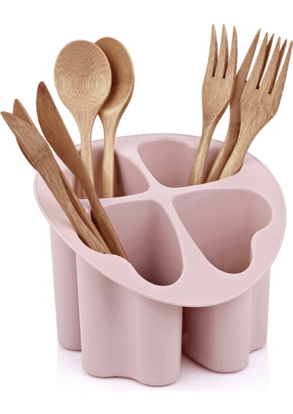 4 Bölmeli Tezgah Üstü Kaşıklık & Çatallık - Yonca Tasarımlı Kaşık Bıçak Düzenleyici - Asorti