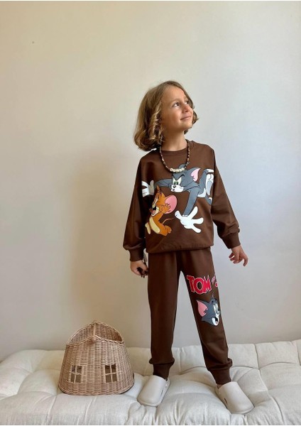 Erkek Çocuk Baskılı Alt Üst Kahverengi Eşofman Takımı - 4053 fiyatları