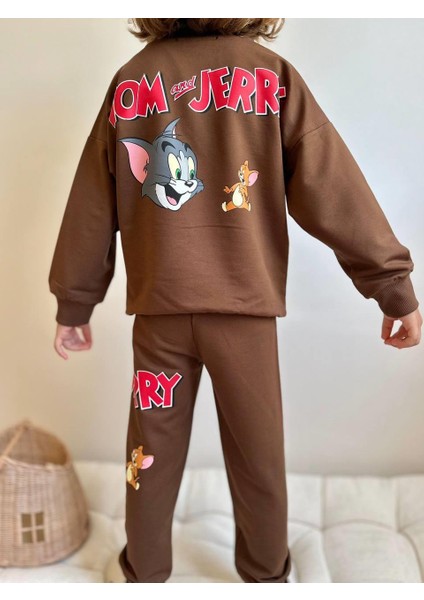 Erkek Çocuk Baskılı Alt Üst Kahverengi Eşofman Takımı - 4053 modelleri