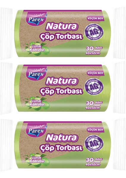 Natura Çöp Torbası Küçük Boy 30'lu 40 x 50 cm Üçlü Paket