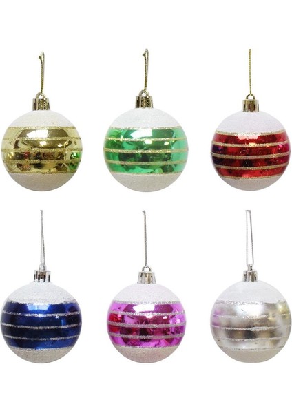 Yılbaşı Topları Desenli Çam Ağacı Süsleri Karışık Renk 6 cm 6'lı modelleri