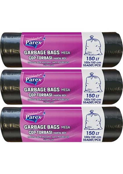Professional 10'lu Çöp Torbası Hantal Boy 100 x 150 cm Üçlü Paket