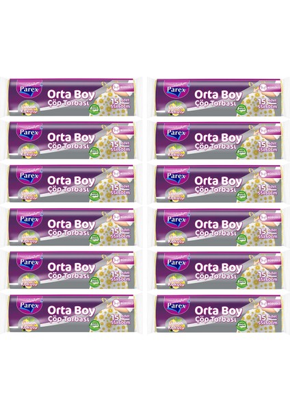 Premium Büzgülü Çöp Torbası Limon Kokulu 15'li Orta Boy 55 x 60 cm Onikili Paket