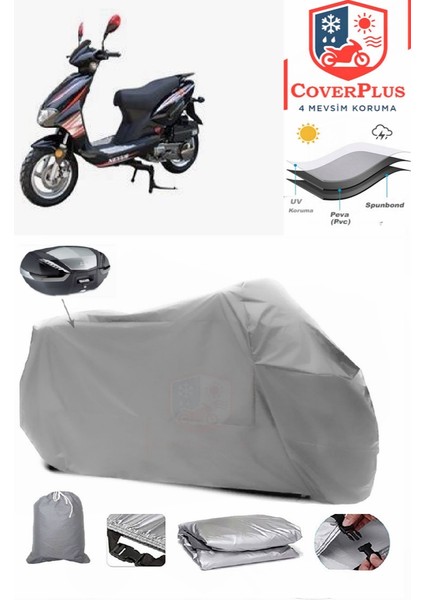 Asya As 125 T-15 Motor Brandası Gri Arka Çanta Uyumlu Motorsiket Brandası Motor Örtüsü Çadır Su Geçirmez Motosiklet Kılıfı Motor Brandası