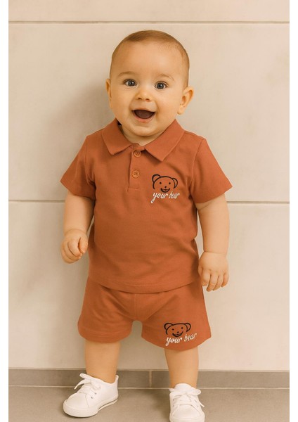 Kahverengi "your Bear" Nakışlı Polo Yaka Şortlu Bebek Takımı - Yazlık 2'li Set 1109 K fiyatları