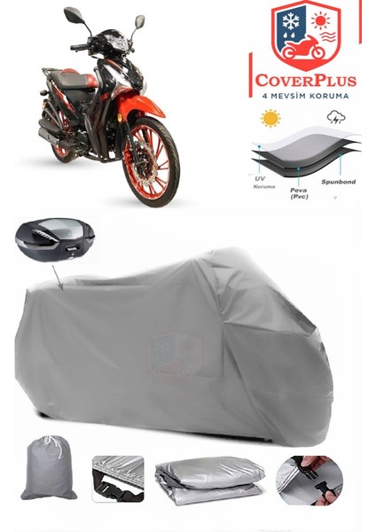 Arora Smart 50 Arka Çanta Uyumlu (Gri) Motorsiket Brandası Motor Örtüsü Çadır Su Geçirmez Motosiklet Kılıfı Motor Brandası