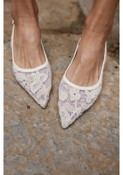 Gris Kadın Bej Dantel Tül Detay Mını Topuklu Ayakkabi indirimleri