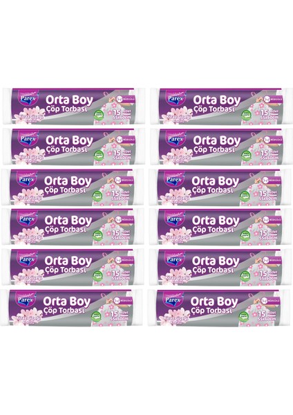 Büzgülü Çöp Torbası Kiraz Çiçeği Kokulu 15'li Orta Boy 55 x 60 cm Onikili Paket