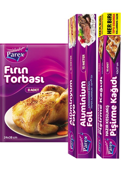 Kesilmiş Pişirme Kağıdı, Fırın Torbası ve Alüminyum Folyo 5'er Paket Set fiyatları