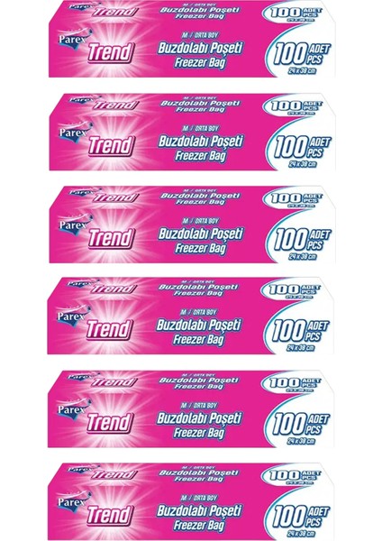 Trend Buzdolabı Poşeti Orta Boy 100’LÜ 24 x 38 cm Altılı Paket