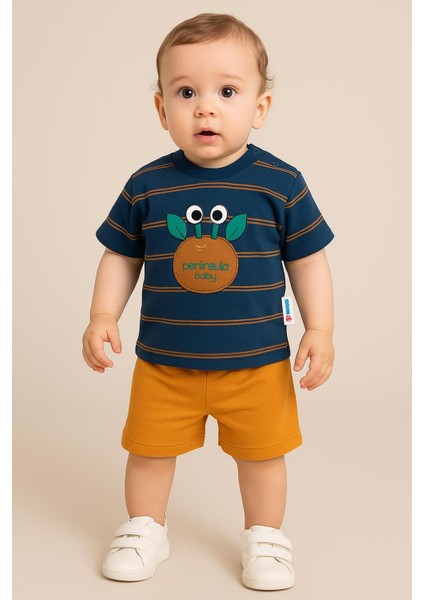 Erkek Bebek Dar Kalıp Çizgili Yengeç Şortlu Takım - 25475L fiyatları