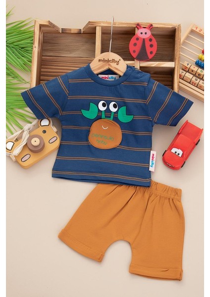 Erkek Bebek Dar Kalıp Çizgili Yengeç Şortlu Takım - 25475L modelleri