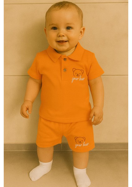 "your Bear" Nakışlı Polo Yaka Şortlu Bebek Takımı - Yazlık 2'li Set 1109T fırsatları