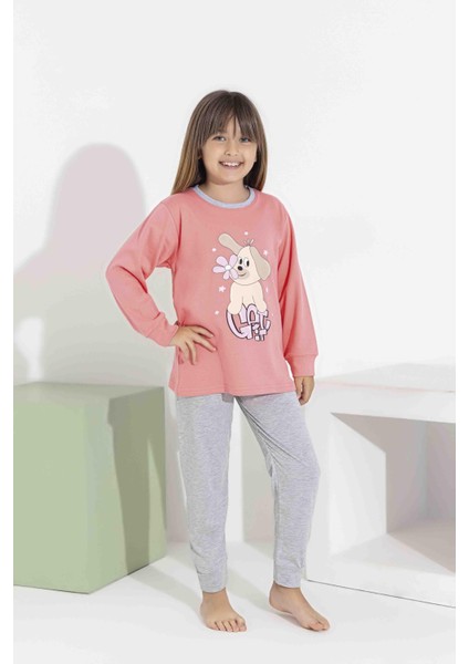 Kız Çocuk Pamuklu Uzun Kollu Köpek Baskılı Pijama 8408S fiyatları