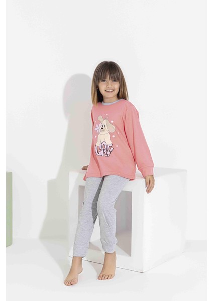 Kız Çocuk Pamuklu Uzun Kollu Köpek Baskılı Pijama 8408S modelleri