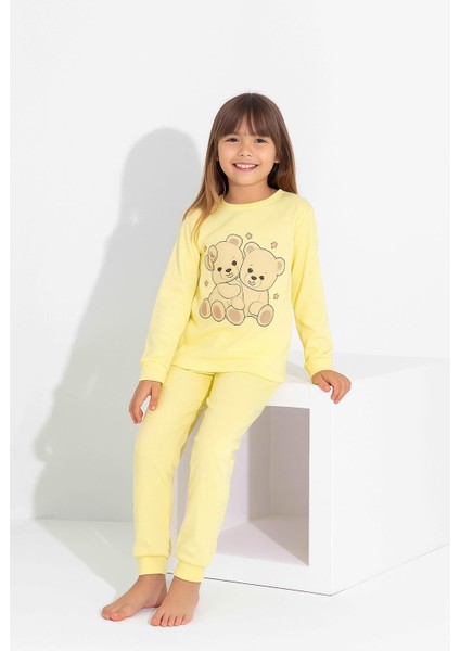 Kız Çocuk Uzun Kollu Pamuklu Ayıcık Baskılı Pijama Takımı 8404S indirimleri