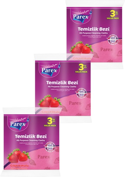Çilek Kokulu 3'lü Temizlik Bezi Üçlü Paket
