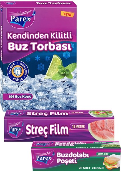 Kilitli Buz Torbası Buzdolabı Poşeti ve Streç Film Paketi