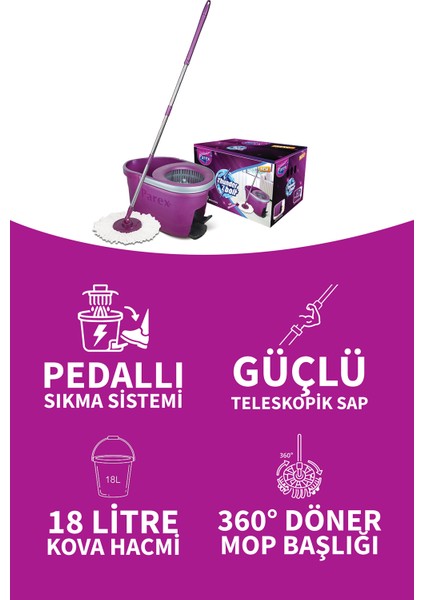 Thunderbolt Pedallı Otomatik Temizlik Seti ve 3'lü Yedek Mop fırsatları