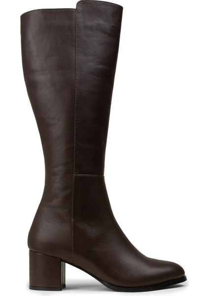 Kadın Kahverengi Hakiki Deri Fermuarlı Çizme - A2131ZKHVC01