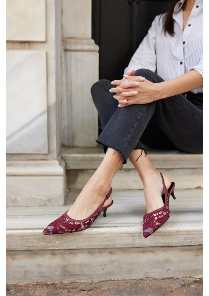 Gris Kadın Bej Dantel Tül Detay Mını Topuklu Ayakkabi