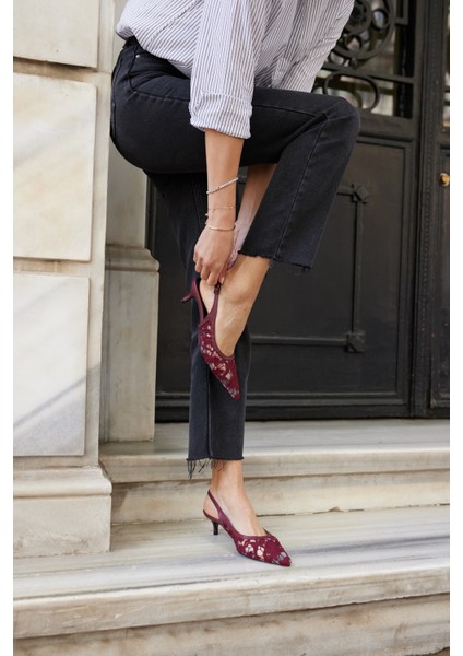 Gris Kadın Bej Dantel Tül Detay Mını Topuklu Ayakkabi fırsatları