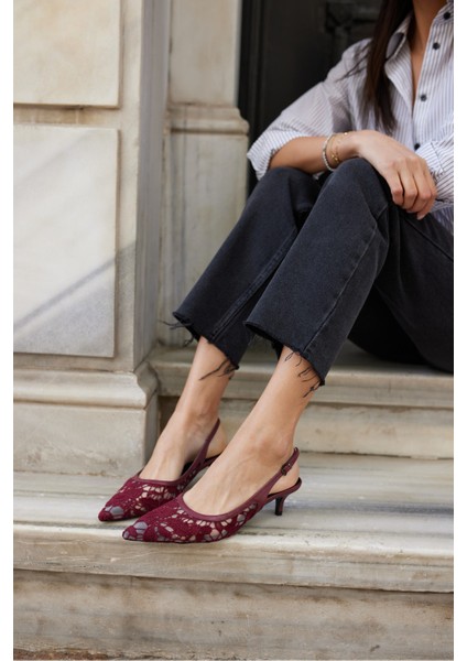 Gris Kadın Bej Dantel Tül Detay Mını Topuklu Ayakkabi indirimleri