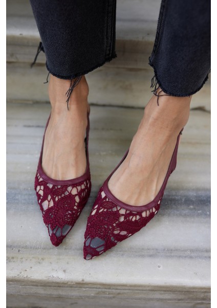 Gris Kadın Bej Dantel Tül Detay Mını Topuklu Ayakkabi