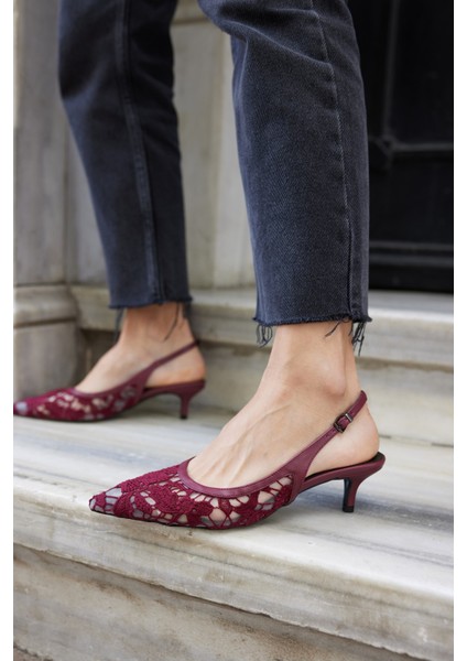 Gris Kadın Bej Dantel Tül Detay Mını Topuklu Ayakkabi