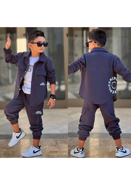 Erkek Çocuk Şardonlu 3’lü Spor Takım – Baskılı Tişört, Ceket ve Eşofman Altı 43119 F fiyatları