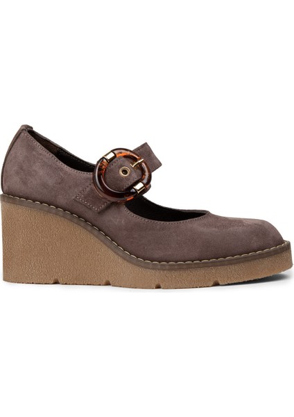 Kadın Hakiki Süet Vizon Renkli Dolgu Topuk Ayakkabı - 61780ZVZNC01